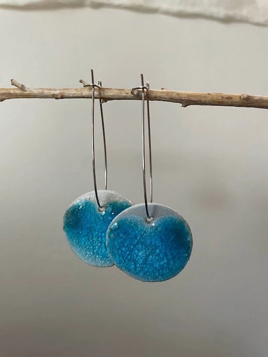 Handmade Ceramic Sea Glass Earring – Blue Crackle
