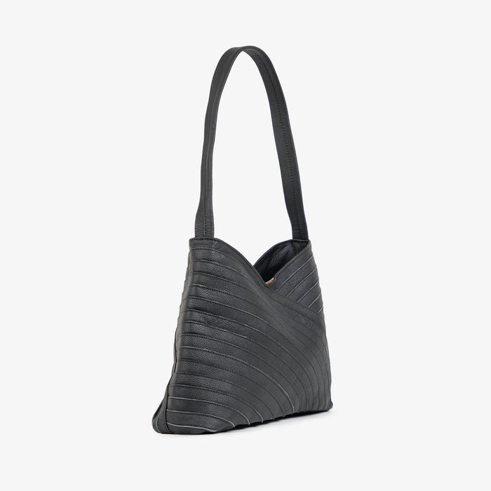 Pebbled Leather Crisscross Handbag - Black