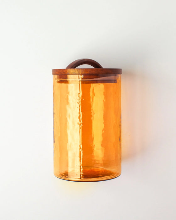 Handblown Hammered Glass Canister w/Wood Lid