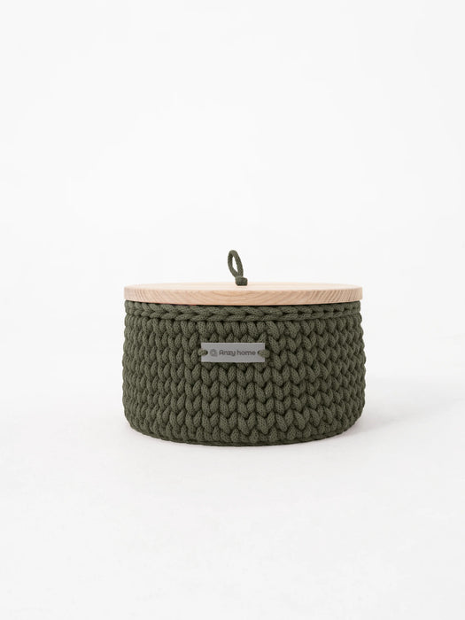 Recycled Cotton Round Storage Basket w/Wooden Lid