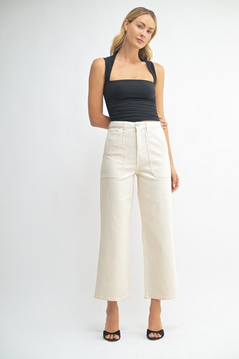 High Rise Cargo Pocket Wide Leg Jean