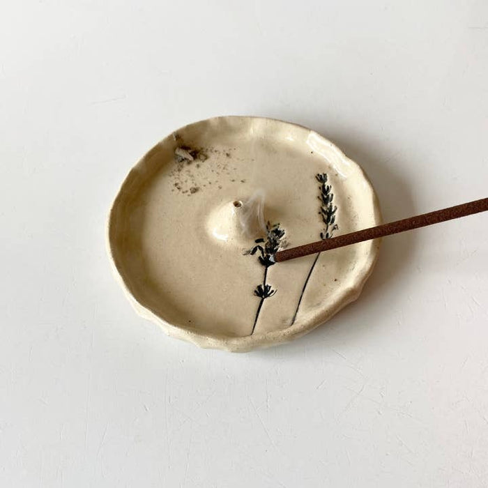 Lavender Imprint Ceramic Incense Holder