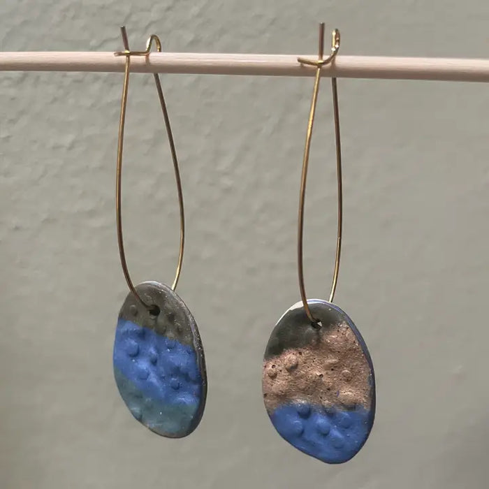 Handmade Ceramic Earring – Blue Pebbled Clay