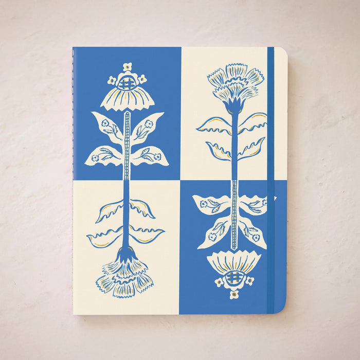 Blue Flower Bouquet Sewn Trio Notebook Set