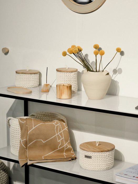 Recycled Cotton Round Storage Basket w/Wooden Lid