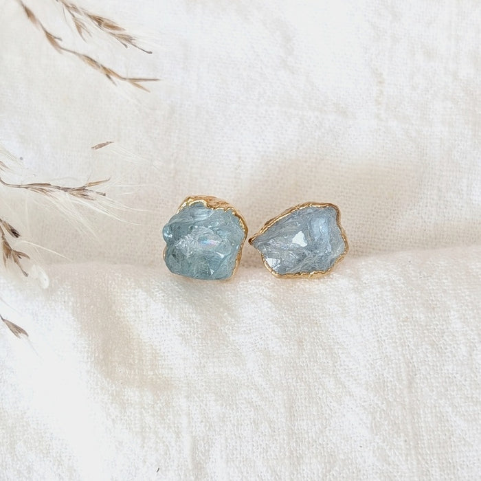 14k Gold Dipped Aquamarine Studs