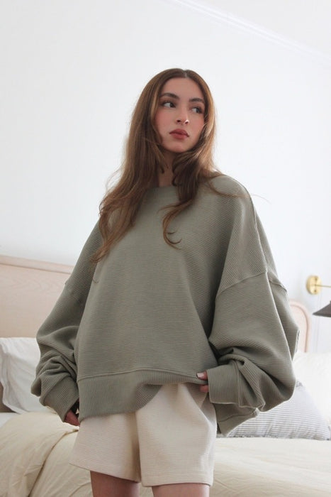 Margot Rippled Cotton Cropped Sweatshirt