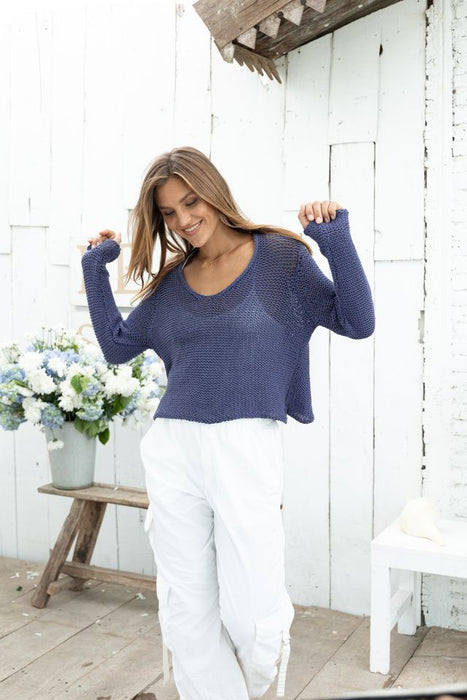 Maui V Cropped Cotton Sweater