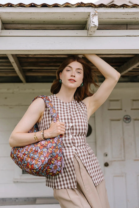 Floral Ikat Quilted Zipper Tote