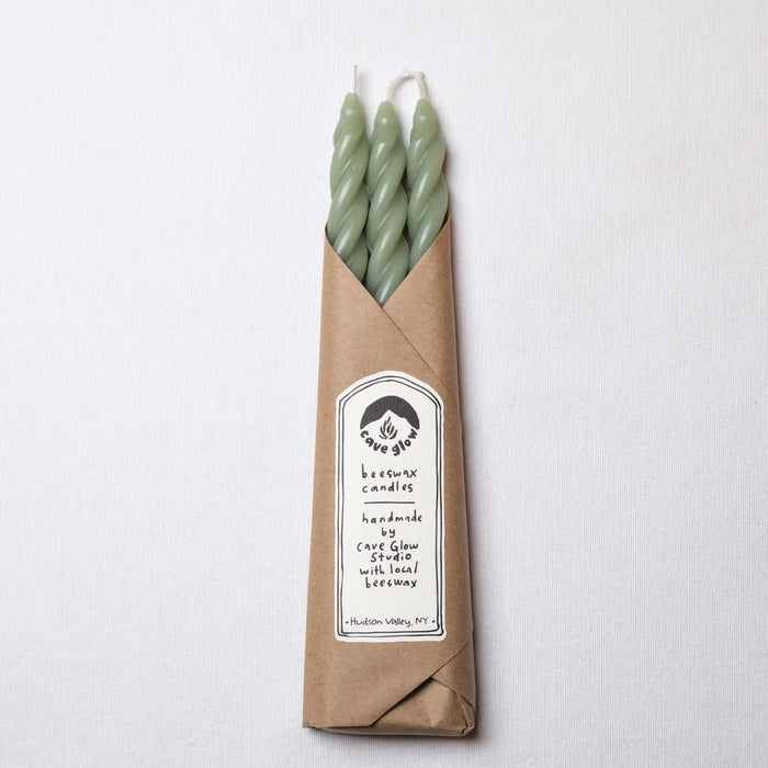 Sage Beeswax Spiral Tapers - Set of 3
