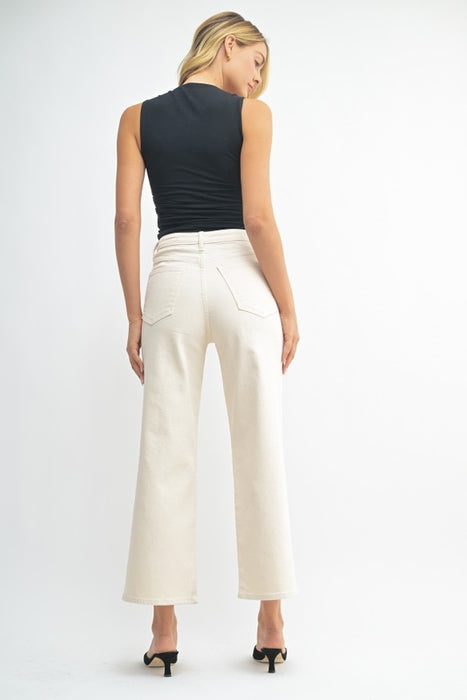 High Rise Cargo Pocket Wide Leg Jean