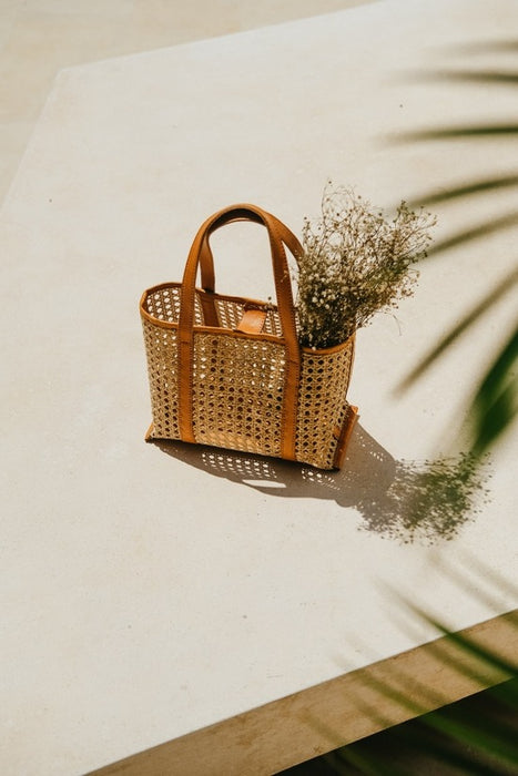 Magnolia Cane Woven Leather Tote