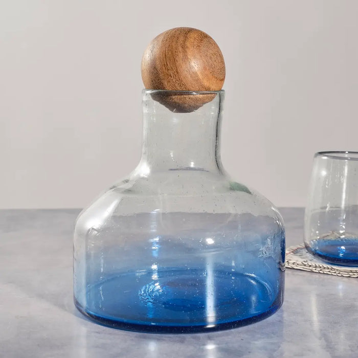 Blue Orlando Glass Decanter with Wood Topper