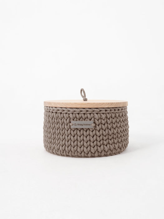 Recycled Cotton Round Storage Basket w/Wooden Lid