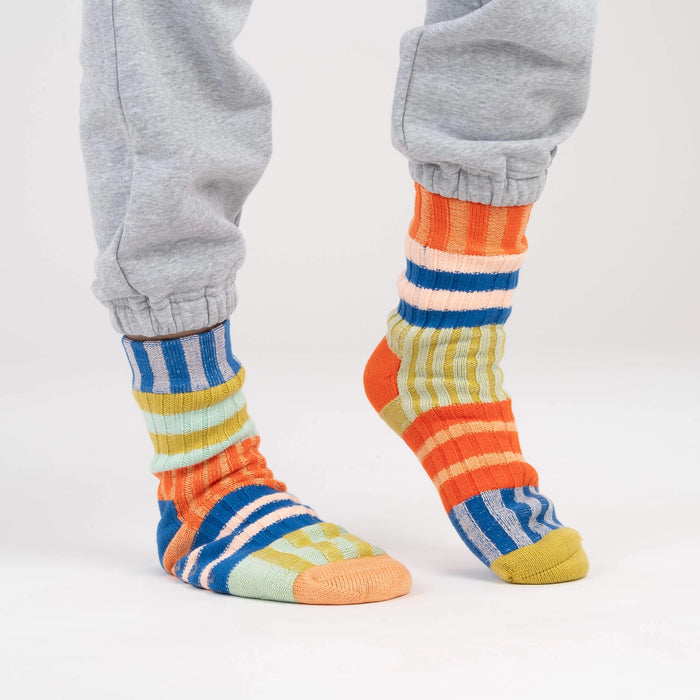 Patchwork Stripe Knit House Socks