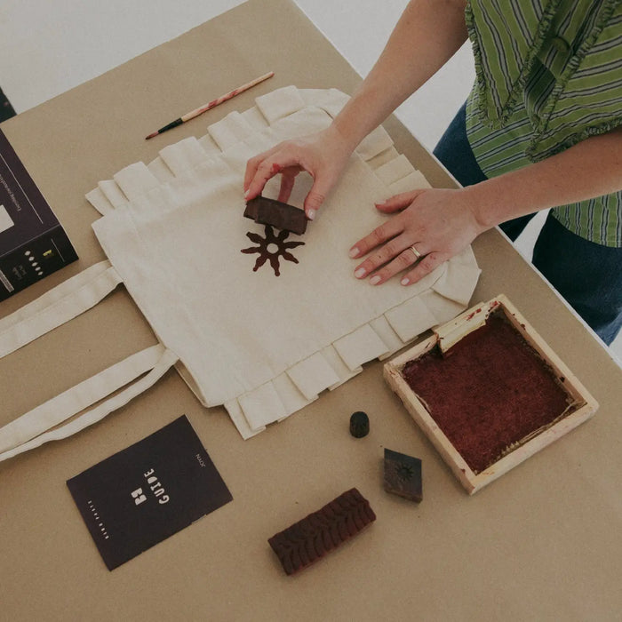 Fern Block Printing Kit - Ruffle Tote Set | Hand-Carved Wood Blocks & Canvas Bag