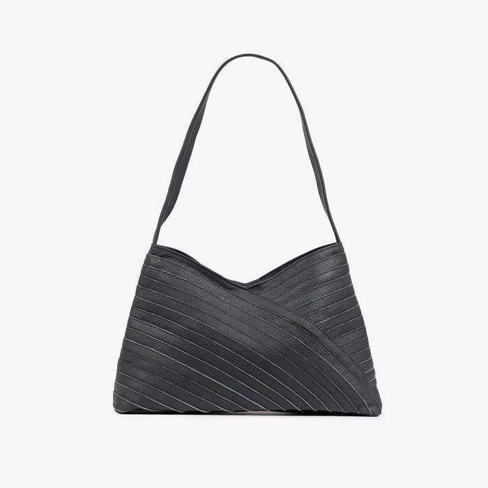 Pebbled Leather Crisscross Handbag - Black