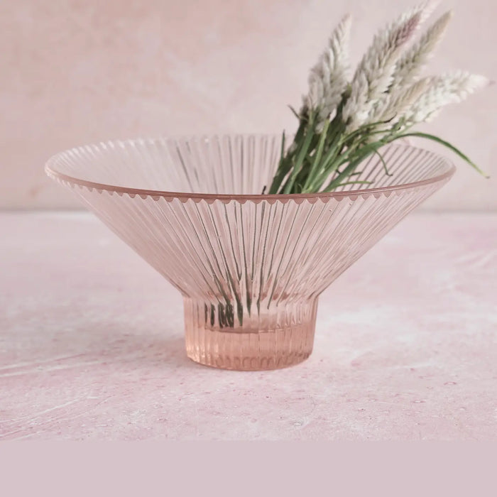 Pressed Pink Glass Low Bowl