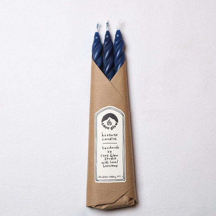 Indigo Beeswax Spiral Tapers - Set of 3