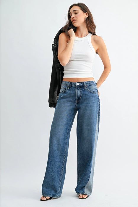 Contrast Seam Wide Leg Jean