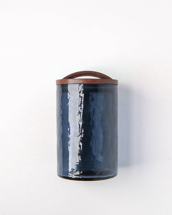 Handblown Hammered Glass Canister w/Wood Lid