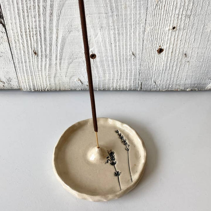 Lavender Imprint Ceramic Incense Holder