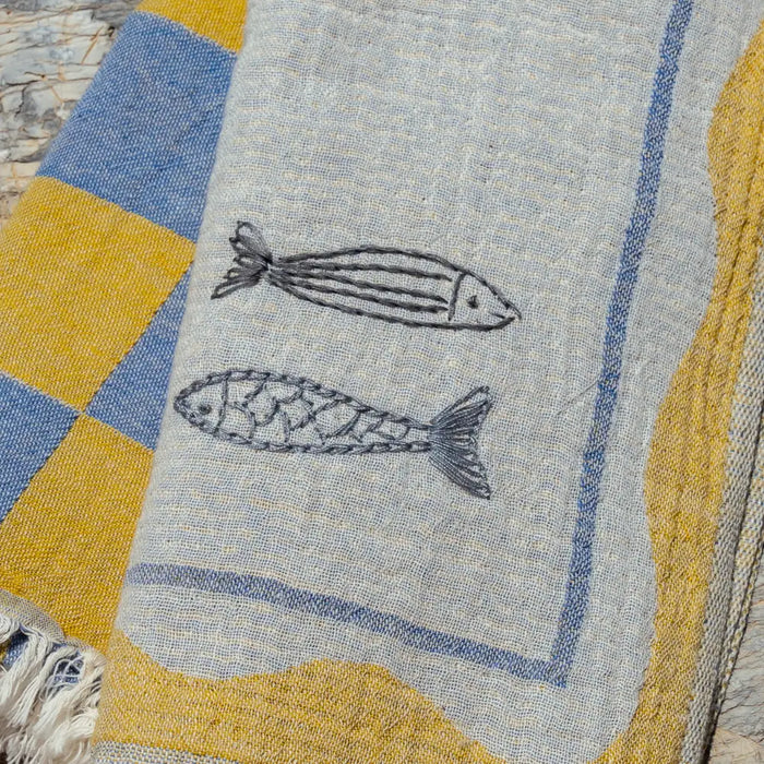 Sardine Hand Stitched Kitchen Towel - Set of 2