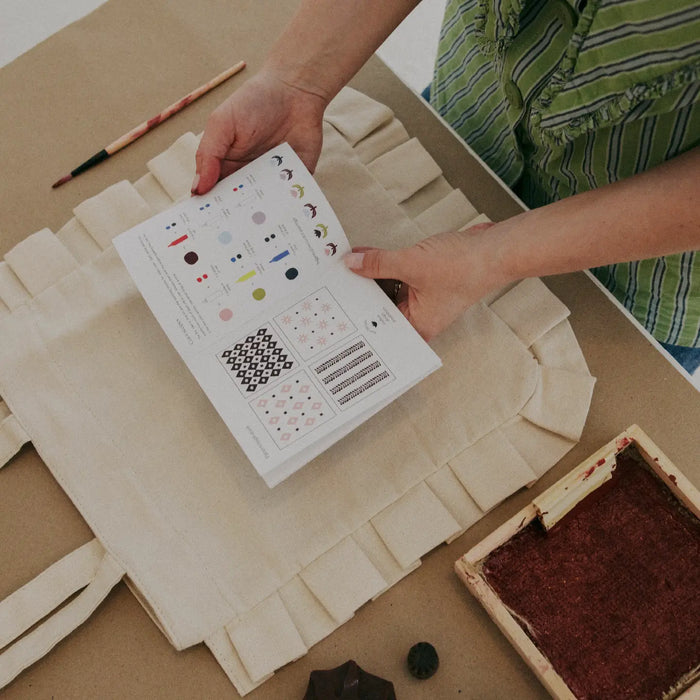 Fern Block Printing Kit - Ruffle Tote Set | Hand-Carved Wood Blocks & Canvas Bag