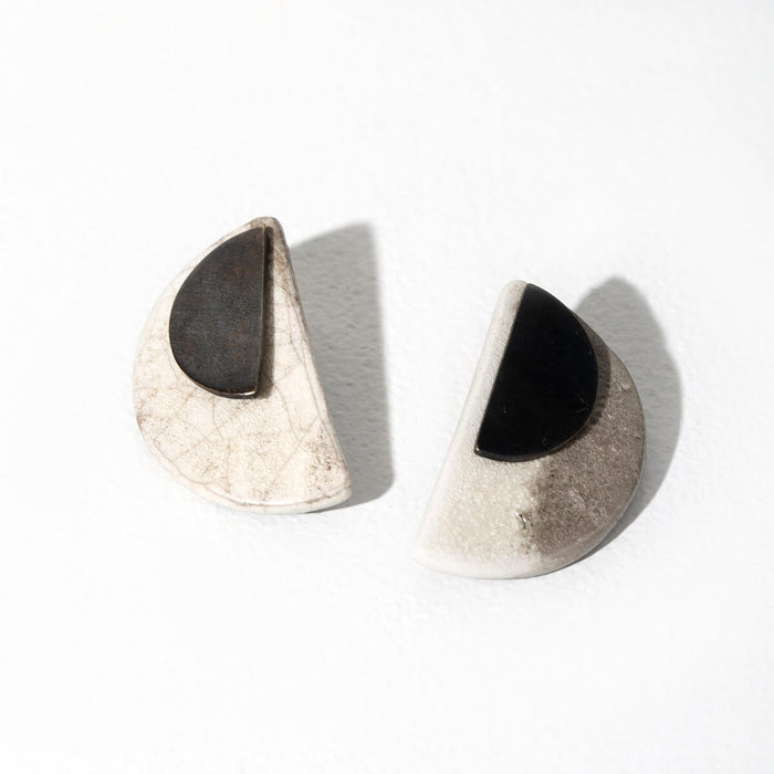 Half Moon 2-in-1 Earrings - Raku & Oxidized Brass