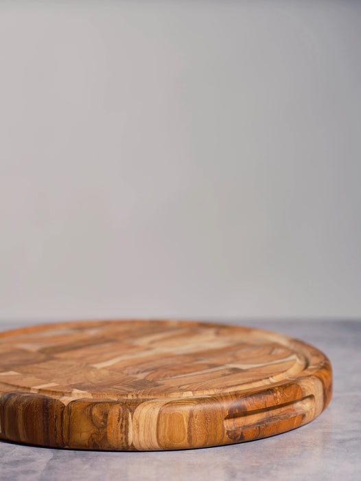 13" Round Mosaic Teak Wood Cutting Board