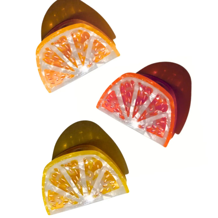 Eco-Friendly Hand-Painted Citrus Slice Claw Hair Clip