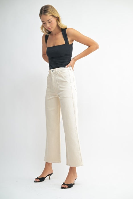 High Rise Cargo Pocket Wide Leg Jean