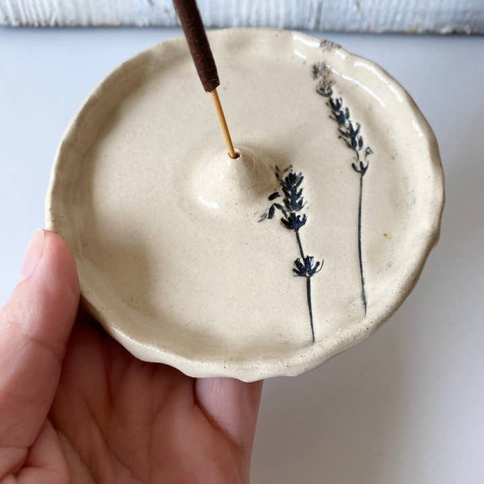 Lavender Imprint Ceramic Incense Holder