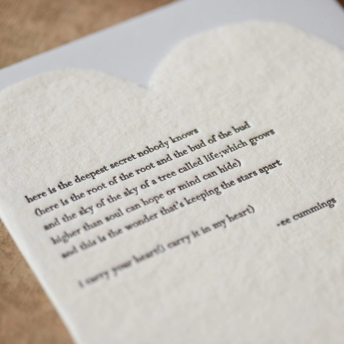 Cummings Quote Deckled Handmade Heart Card