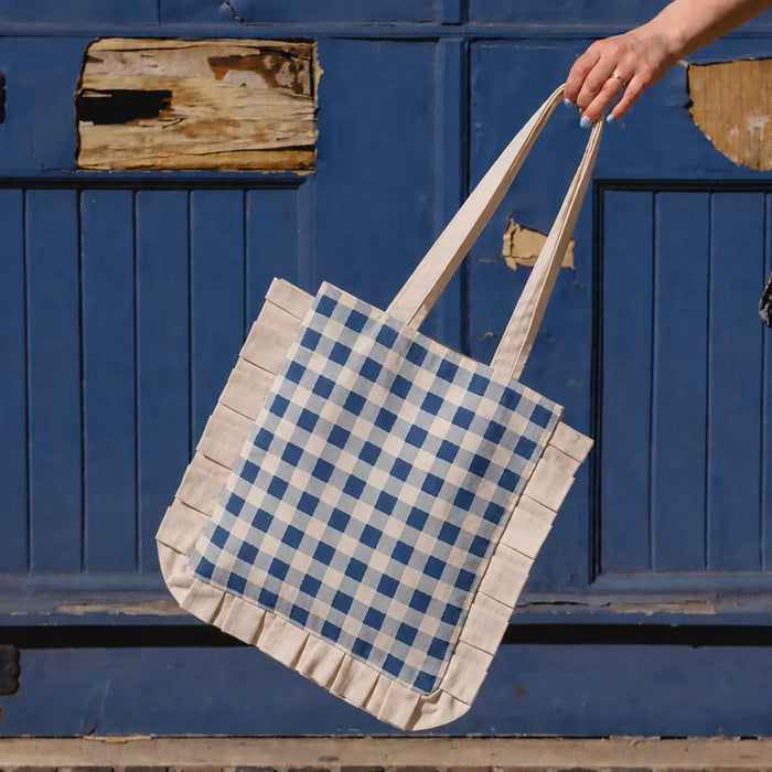 Gingham Block Printing Kit - Ruffle Tote Set | Hand-Carved Wood Blocks & Canvas Bag