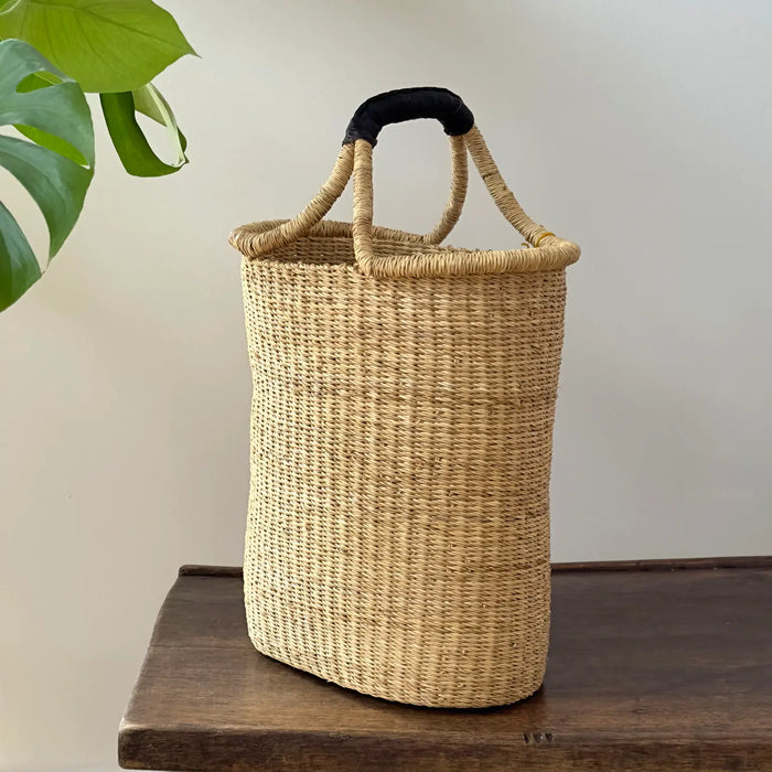 Handwoven African Tote Basket w/Single Handle