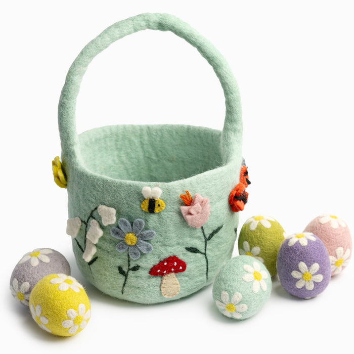 Felt Floral Blue Easter Basket