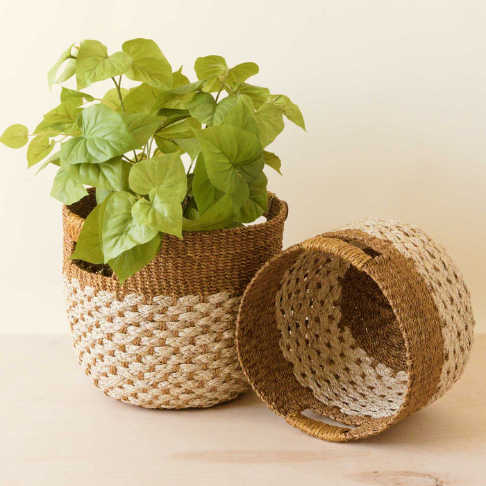 Golden Brown Round Baskets - Set of 2