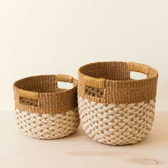 Golden Brown Round Baskets - Set of 2