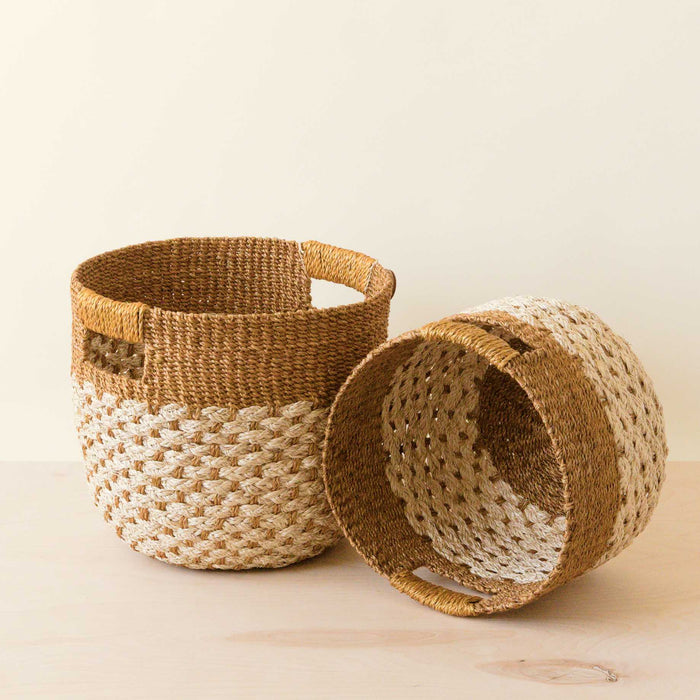 Golden Brown Round Baskets - Set of 2