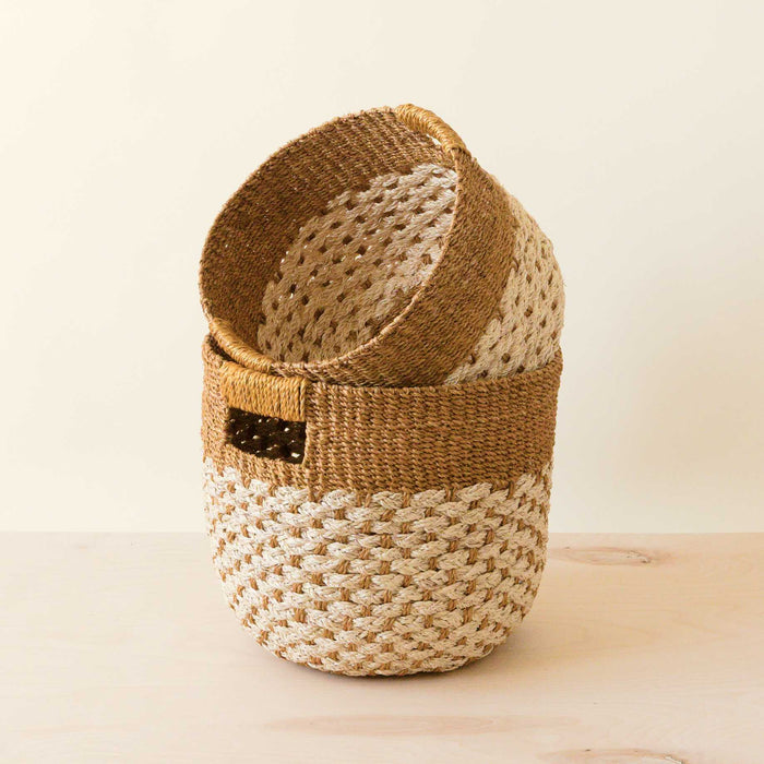 Golden Brown Round Baskets - Set of 2