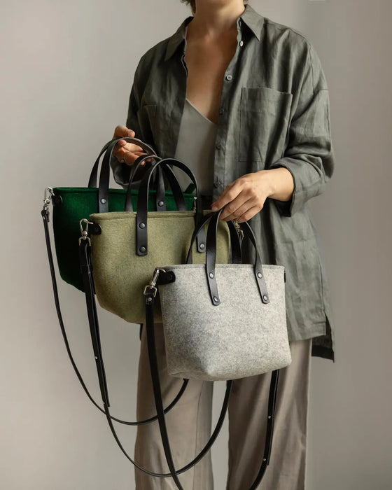 Wool Felt & Leather Crossbody Tote