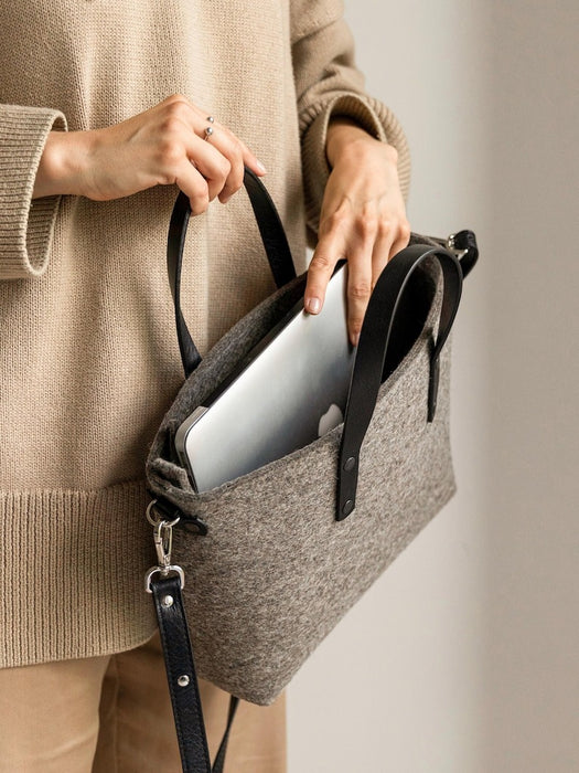 Wool Felt & Leather Crossbody Tote