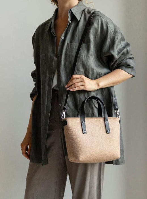 Wool Felt & Leather Crossbody Tote