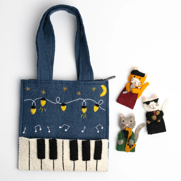 Jazz Cats Felt Puppet Bag