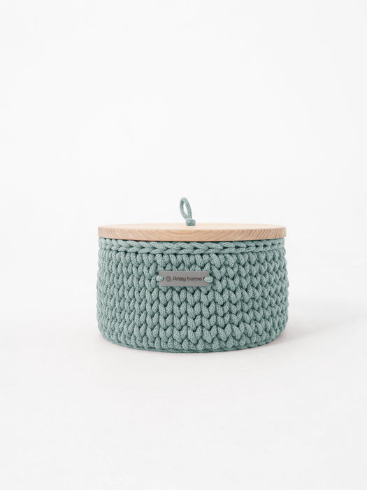 Recycled Cotton Round Storage Basket w/Wooden Lid