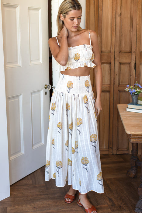 Fan Flowers Smocked Maxi Skirt