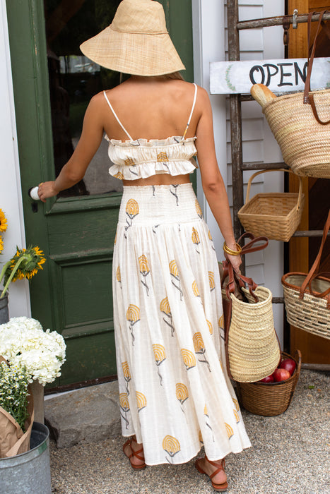 Fan Flowers Smocked Maxi Skirt