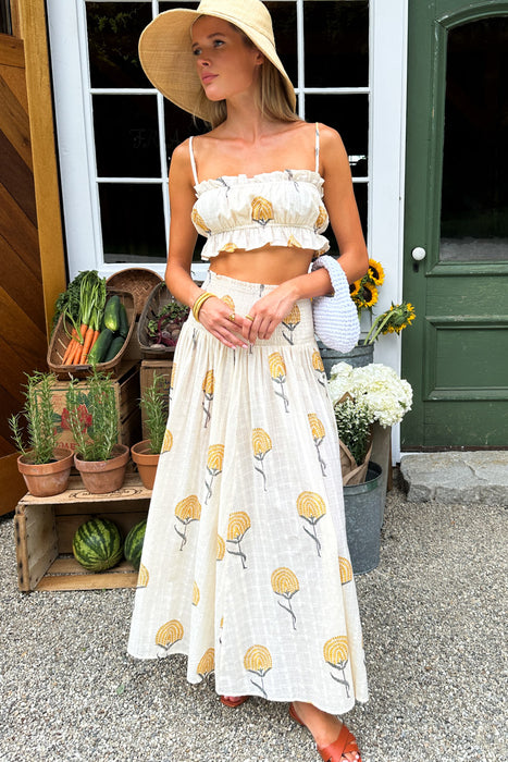 Fan Flowers Smocked Maxi Skirt