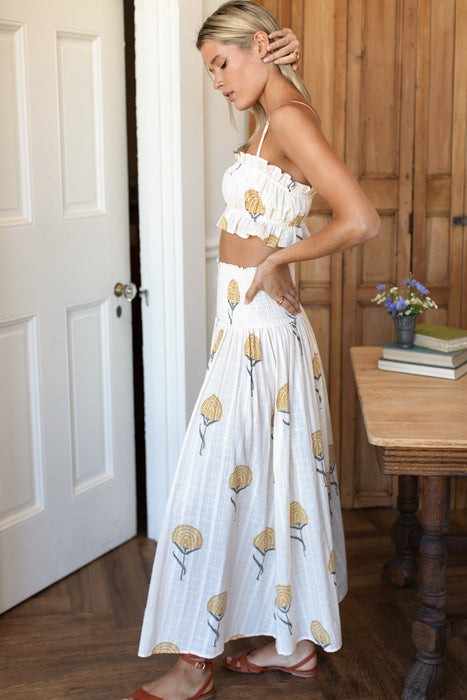 Fan Flowers Smocked Maxi Skirt